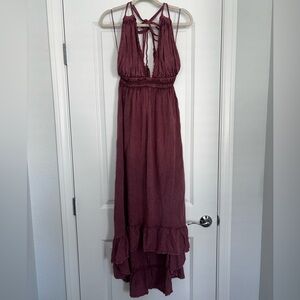 Boho Me Plum Deep V-Neck Halter Maxi Dress - Open Back Hippie Chic Festival
Gown